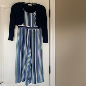 Striped Girls Jumper with Cropped Navy Blue Shrug